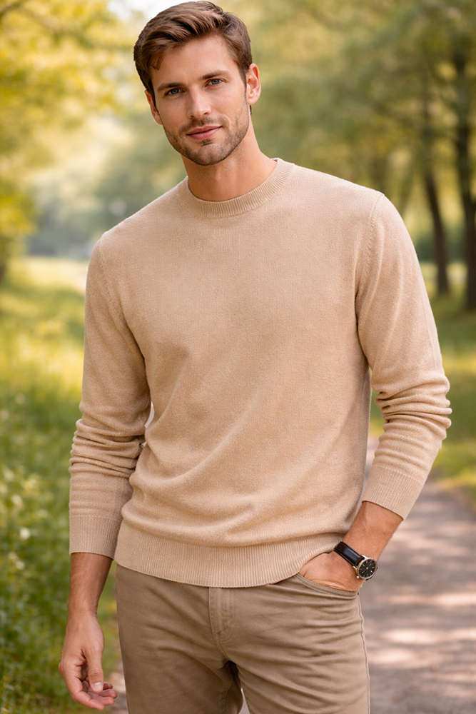 William Lockie Camelhair Crew Neck Pullover | Luxury Scottish Knitwear